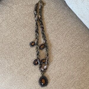 EUC Vintage LOFT Elegant Brown Gemstone Necklace w/ribbon detail, 14”